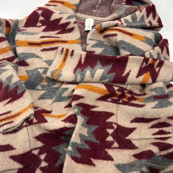 NWOT Joie Southwest Print Long Line Wool Blend Open Front Hooded Cardigan - Picture 7 of 7